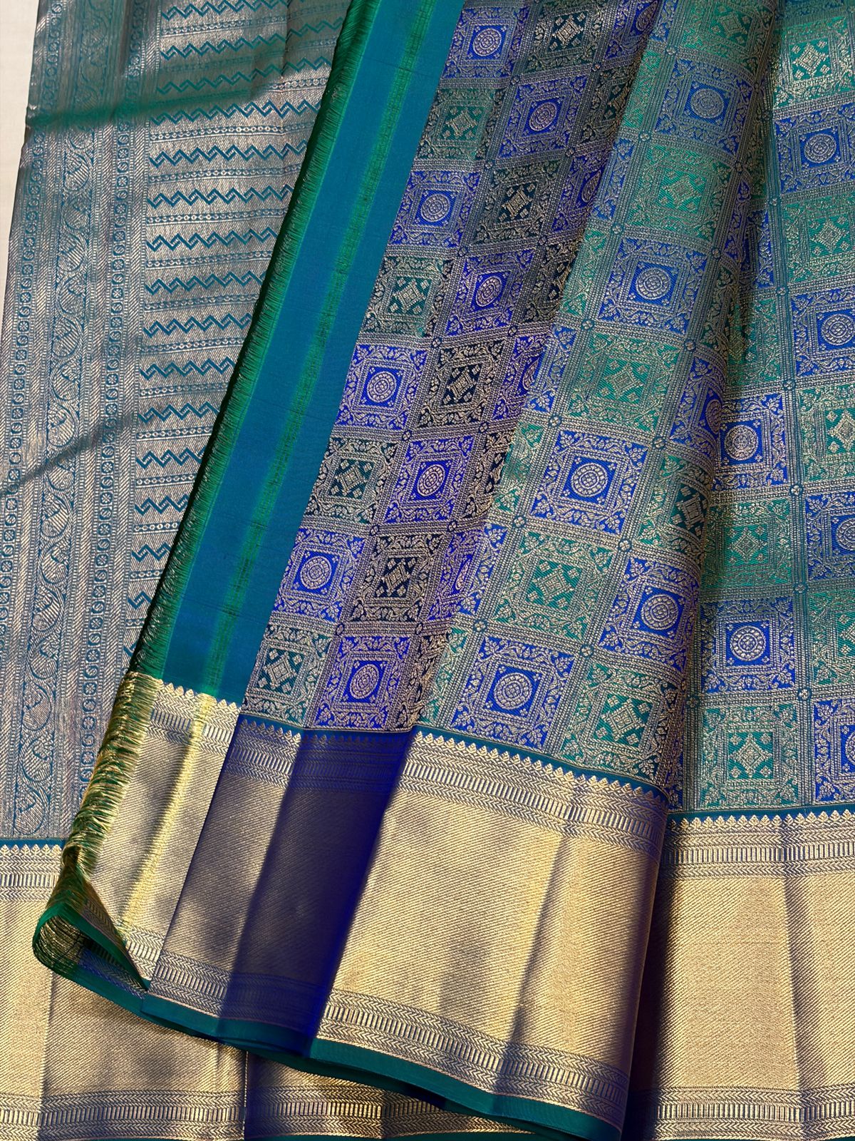 Teal Blue Brocade Kanchipuram Bridal Silk Saree